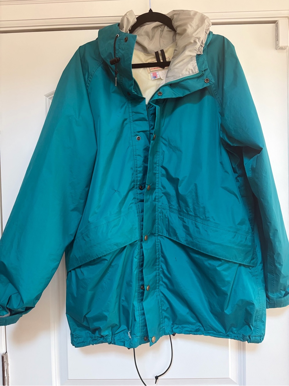 VTG LL Bean Stowaway Mens LG Teal Green Gore-Tex Hooded Rain Jacket Windbreaker